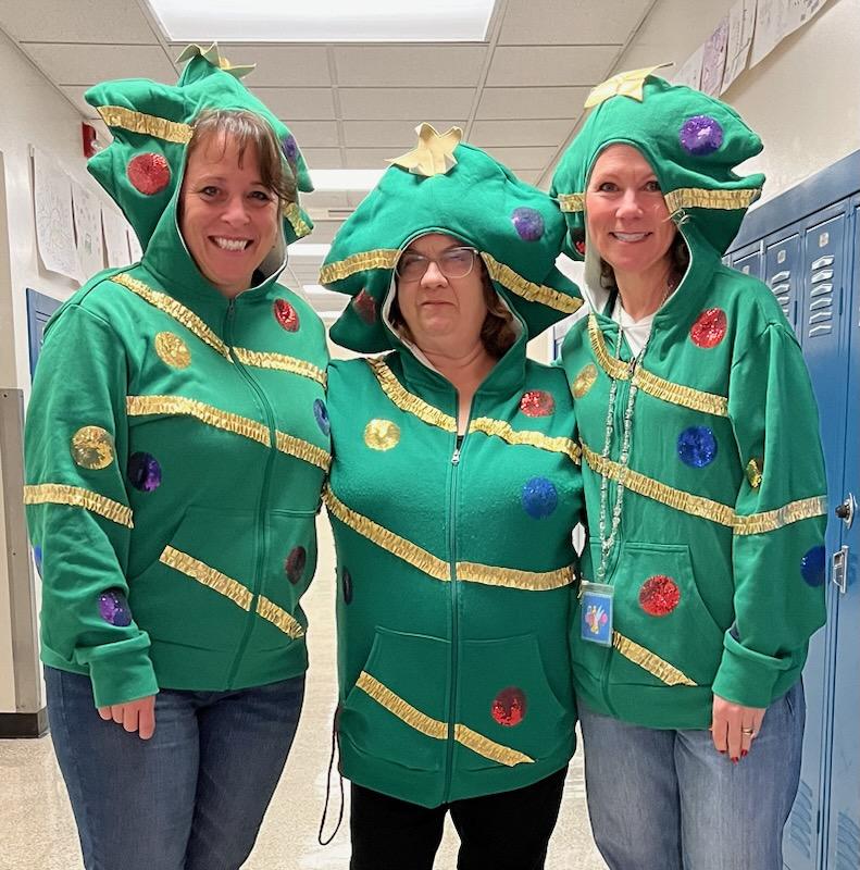 Teachers dress in festive wear.